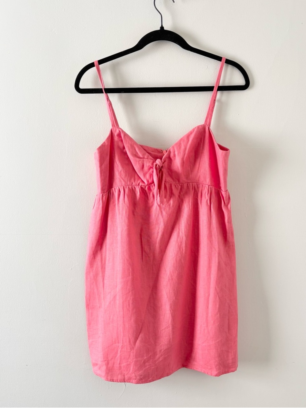 Reformation Ryland Linen Dress Mini Sweetheart Neckline Front Tie Knit Pink - Picture 3 of 10